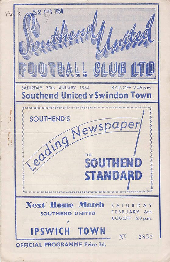 <b>Saturday, January 30, 1954</b><br />vs. Southend United (Away)